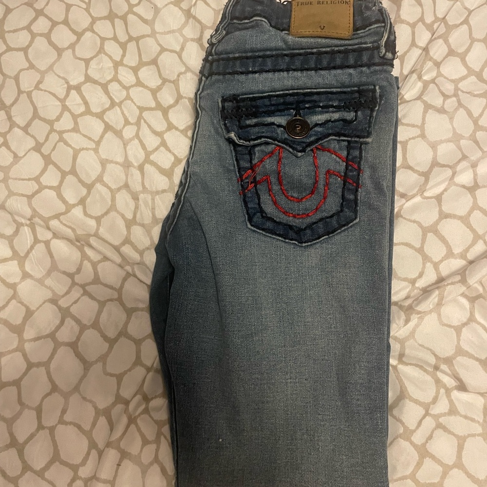 True Religion Blue Jeans Classic Straight-Leg Embroidered